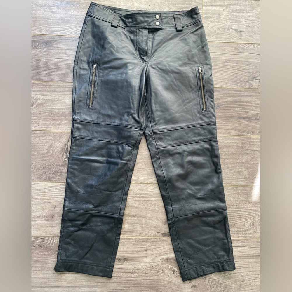 Blink genuine leather black moto ankle pants w/ zippers & pockets